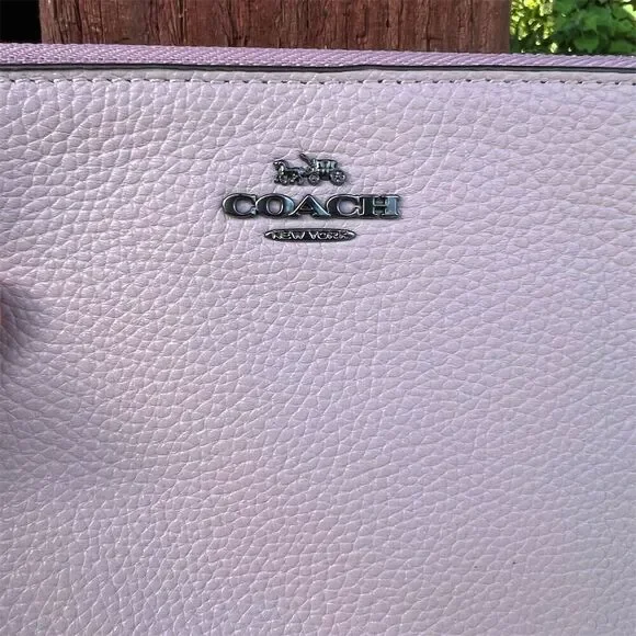 COACH Women's Pebble Leather Wristlet Wallet in Purple Ice w Silver Hardware NWT - Picture 3 of 11